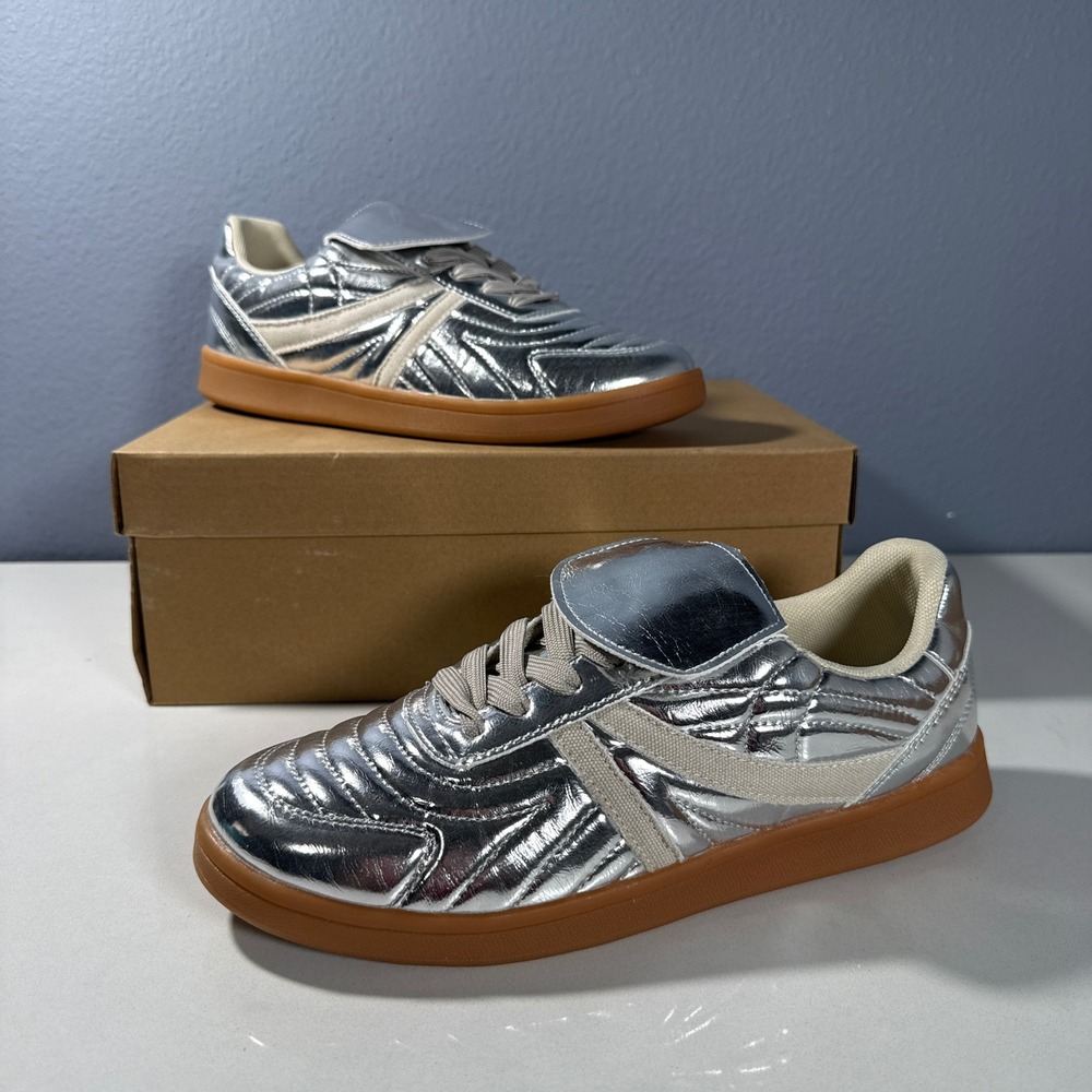Metallic Silver Women's Casual Sneakers with Gum Sole